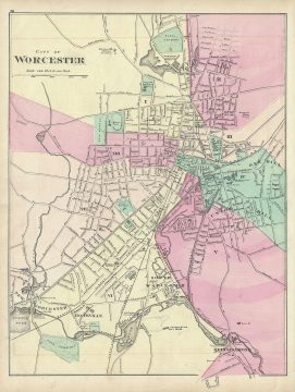 1871 Walling and Gray Map of Worchester, Massachusetts