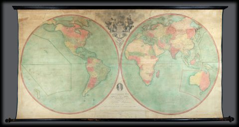 1838 Arrowsmith and Lewis Wall Map of the World in Hemispheres