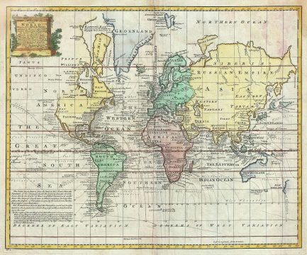 1747 Bowen Map of the World on Mercator Projection (Sea of Korea identified)