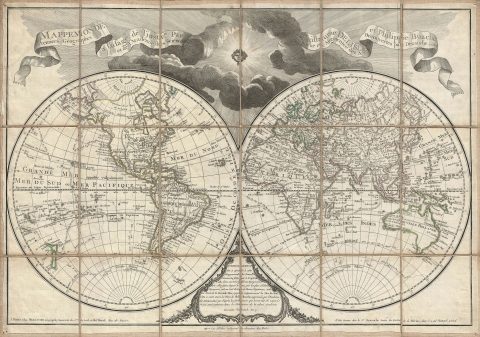 1808 Buache Pocket Map of the World in Hemispheres