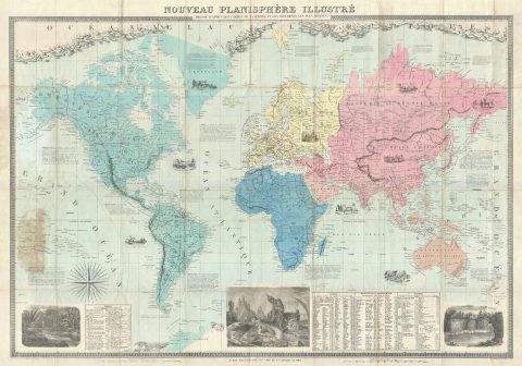 1862 Delamarche Monumental Wall Map of the World