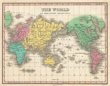 1827 Finley Map of the World on Mercator's Projection