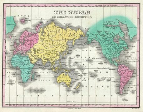 1828 Finley Map of the World on Mercator's Projection