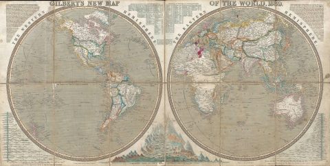 1839 Gilbert World Map (Comparative Mountains Rivers, Republic of Texas)
