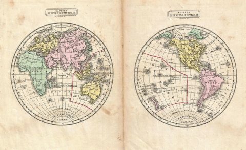 1831 Goodrich Map of World in Hemispheres (2 Maps)