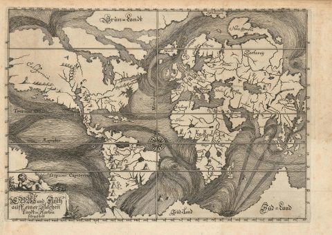 1675 Eberhard Werner Happel Map of the World (First Plate) w/currents