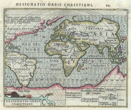 1607 Mercator - Hondius Thematic Map of the World Showing Religions