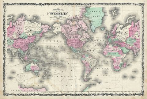 1863 Johnson Map of the World on Mercator Projection