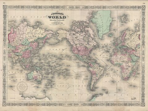 1866 Johnson Map of the World on Mercator Projection