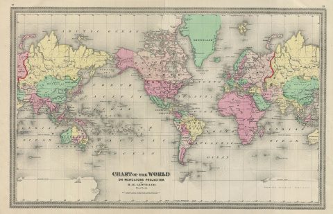1862 Lloyd Map of the World of Mercator's Projection