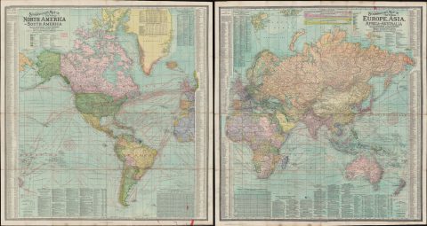 1907 Scarborough Map Company Map of the World w/Steamer Lines