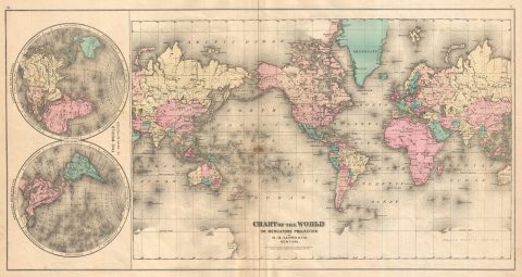 1876 Walker Chart of the World on Mercator's Projection