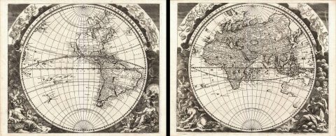 1696 Zahn Map of the World in Two Hemispheres