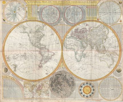 1794 Samuel Dunn Wall Map of the World in Hemispheres