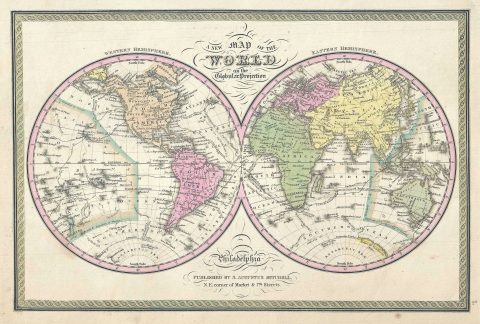 1849 Mitchell Map of the World in Hemispheres