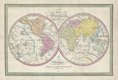 1850 Mitchell - Cowperthwait Map of the World in Hemispheres