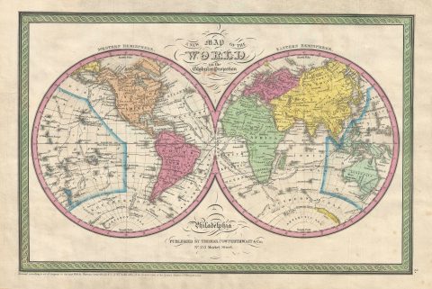 1854 Mitchell Map of the World in Hemispheres