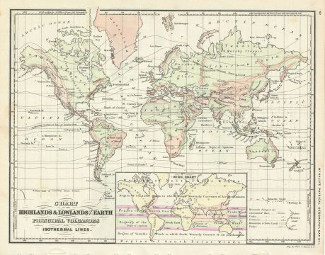 1866 Rand McNally Map of the Earth's Highlands and Lowlands