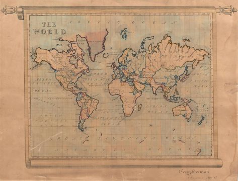 1830 School Boy Manuscript Map of the World
