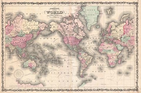 1861 Johnson Map of the World on Mercator Projection