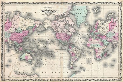 1862 Johnson Map of the World on Mercator Projection