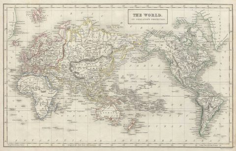 1840 Black Map of the World on Mercator's Projection