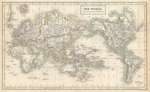 1844 Black Map of the World on Mercator's Projection