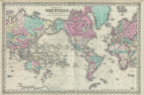 1856 Colton Map of the World on Mercator's Projection