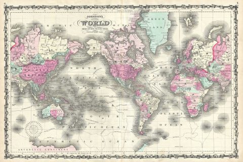 1861 Johnson Map of the World on Mercator Projection