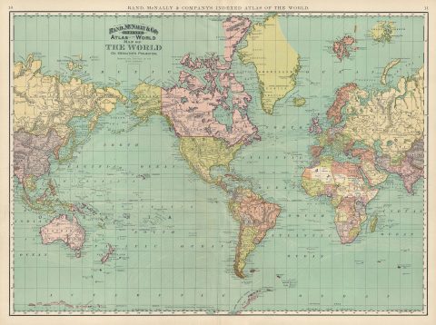 1892 Rand McNally Map of the World on Mercator's Projection