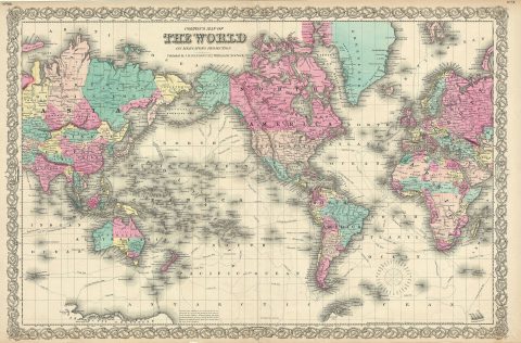 1855 Colton Map of the World on Mercator's Projection