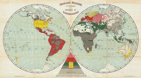 1894 Baker and Taylor Map of the World's Religions