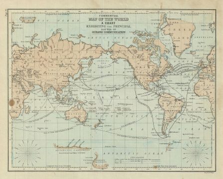 1879 Warren Map of the World Showing Sea Routes