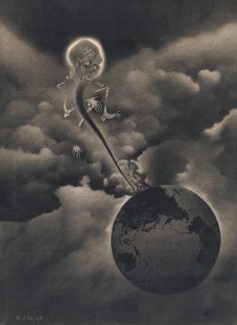 1940 Kallem WWII Scratchwork Drawing of World attacked by Naziism