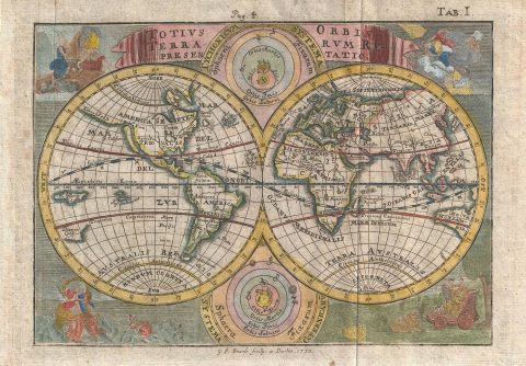 1733 Busch Map of the World in Hemispheres
