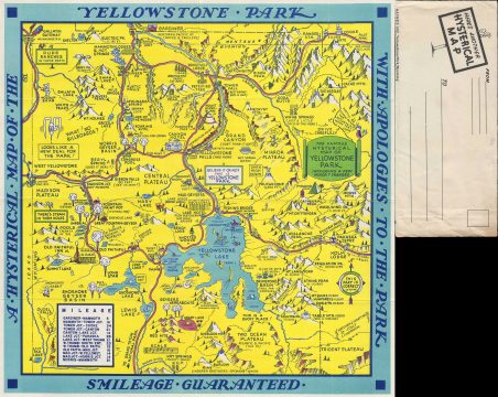 1948 Jolly Lindgren Humorous Pictorial Map of Yellowstone National Park