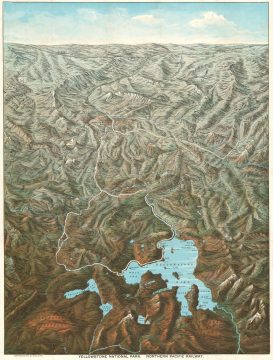1895 Fee Chromolithograph Bird's-Eye View Map of Yellowstone National Park