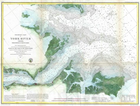1857 U.S. Coast Survey Map or Chart of the Entrance to the York River, Virginia