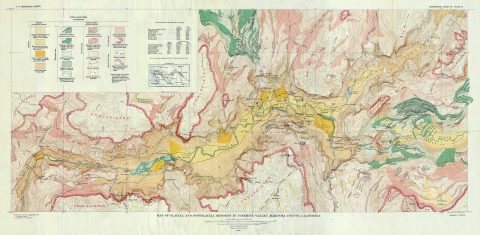 1930 U.S.G.S. Map Yosemite National Park, Glacial Deposits