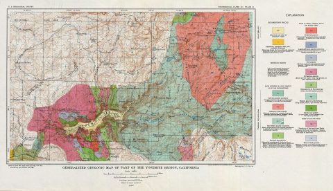 1930 U.S.G.S. Geologic Map Yosemite National Park