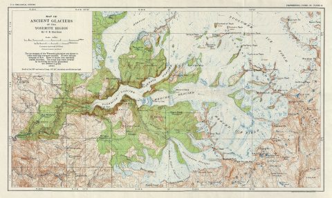 1930 U.S.G.S. Map of Yosemite National Park Glaciers