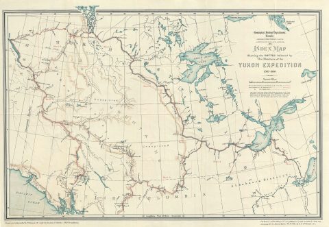 1891 Geological Survey Map of the Yukon Expedition in Canada and Alaska