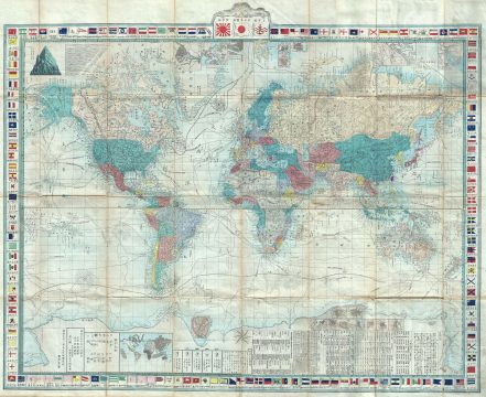1874 Japanese Shu Oka Map of the World on Mercator Projection