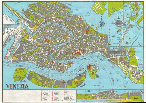 1940s Pictorial Pocket Map or Plan of the City of Venice, Italy